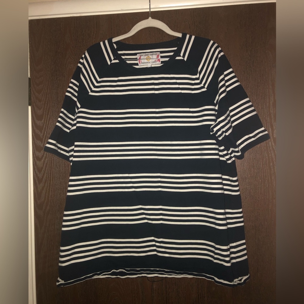 Simon James Cathcart navy/white striped tee size 2XL
